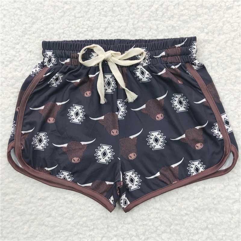 SS0087 Baby Girls Western Black Cow Sports Summer Shorts