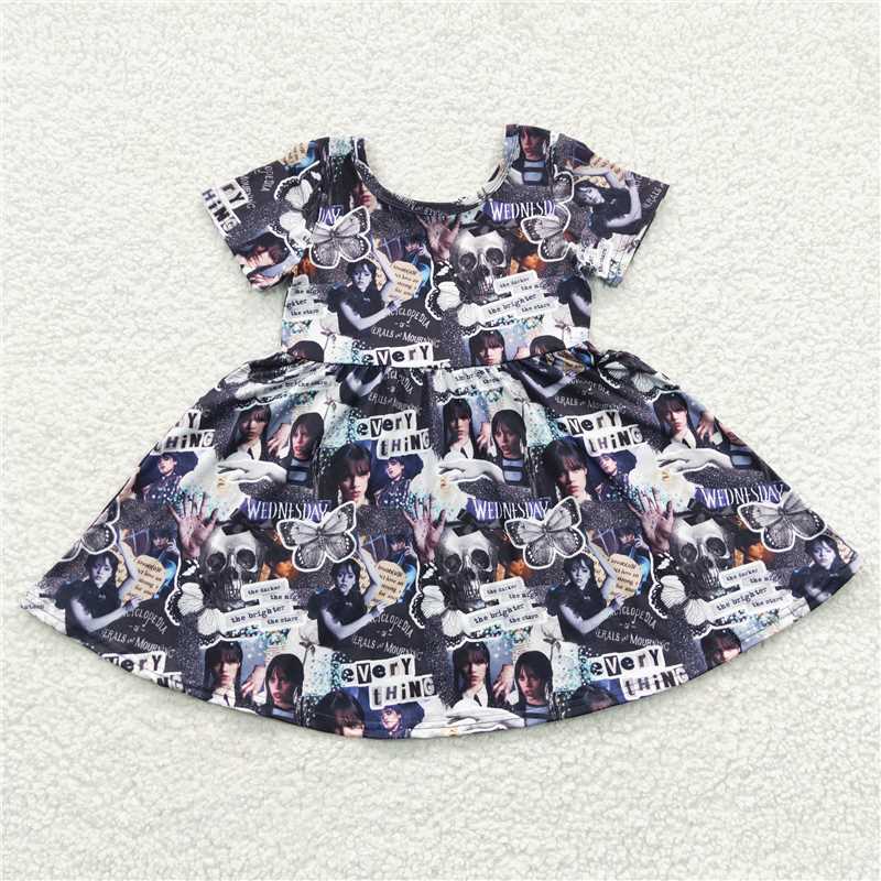 GSD0332 Girls' Wednesday black short-sleeved dress