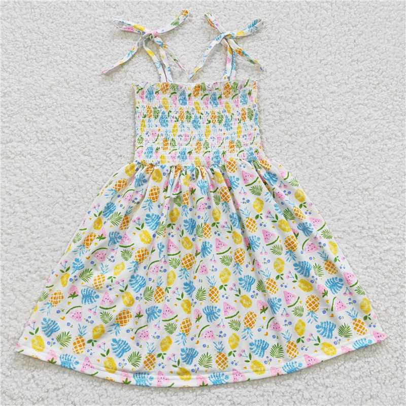 GSD0374 Baby Girls Pineapple Elastic Knee Length Dresses
