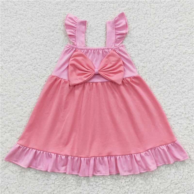 GSD0340 Baby Girls Princess Sibling Bow Summer Knee Length Dresses
