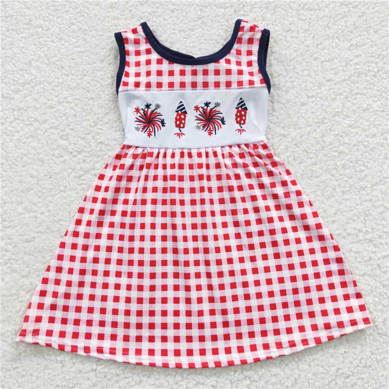 GSD0330 Embroidery Baby Girls 4th Of July Bow Knee Length Dresses