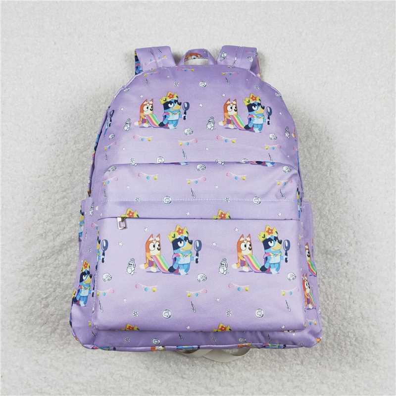 BA0058 Baby Kids Children Dogs Cartoon Purple Print Back Bags