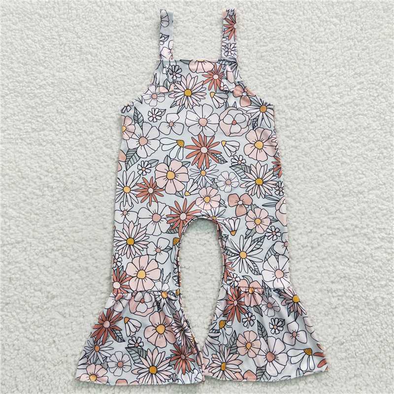 SR0378 Baby Girls Summer Flowers Straps Jumpsuits
