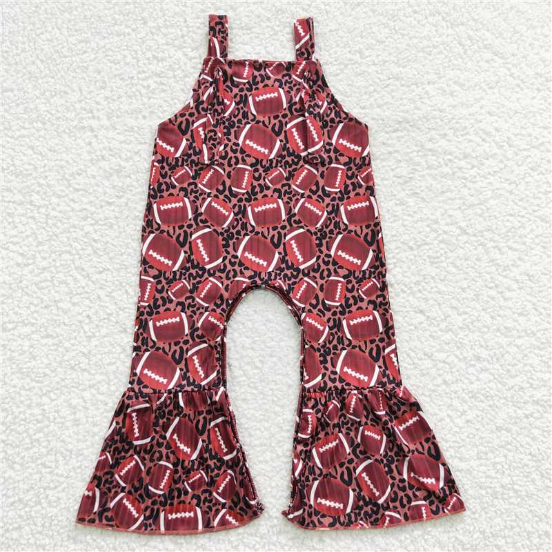 SR0364 Baby Girls Brown Football One Piece Jumpsuits Rompers