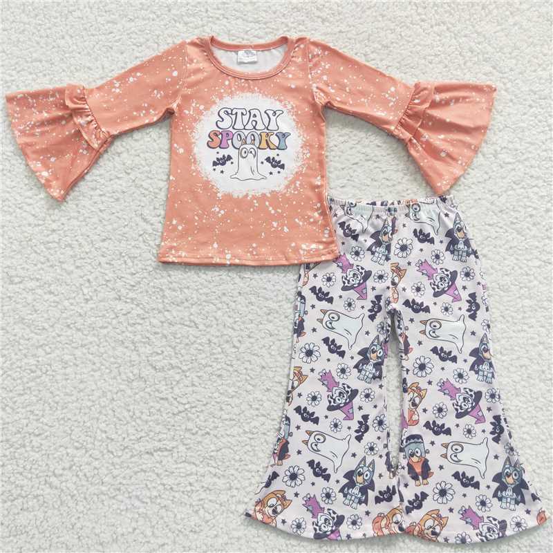GLP0491Stay spooky bat dogs top pants girls Halloween clothing