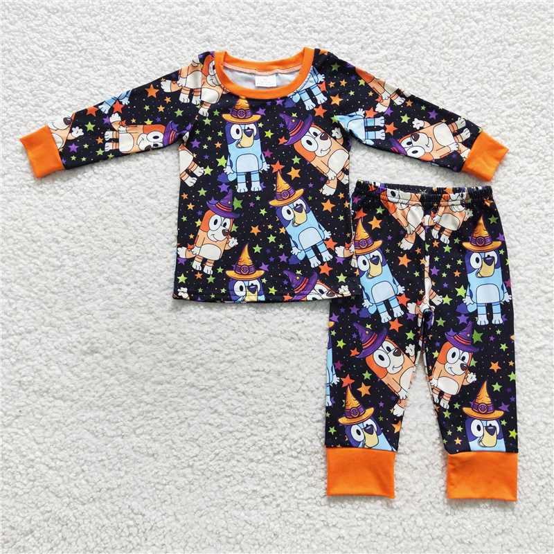 BLP0273Dogs stars orange kids boy Halloween pajamas