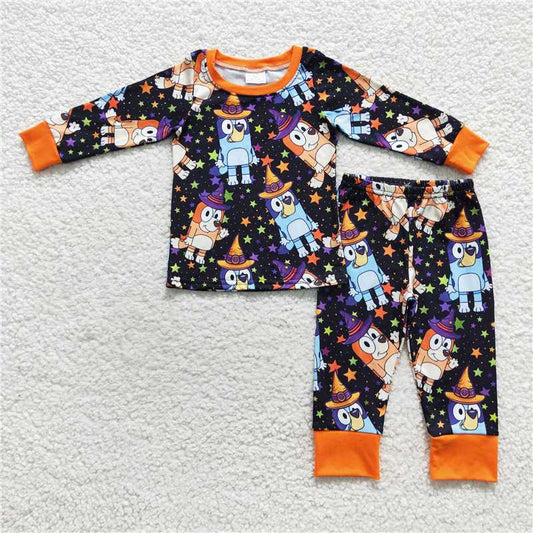 BLP0273Dogs stars orange kids boy Halloween pajamas