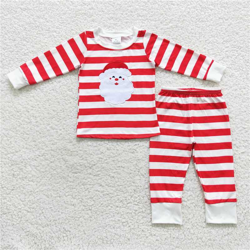 BLP0204Santa stripe long sleeves baby kids Christmas pajamas