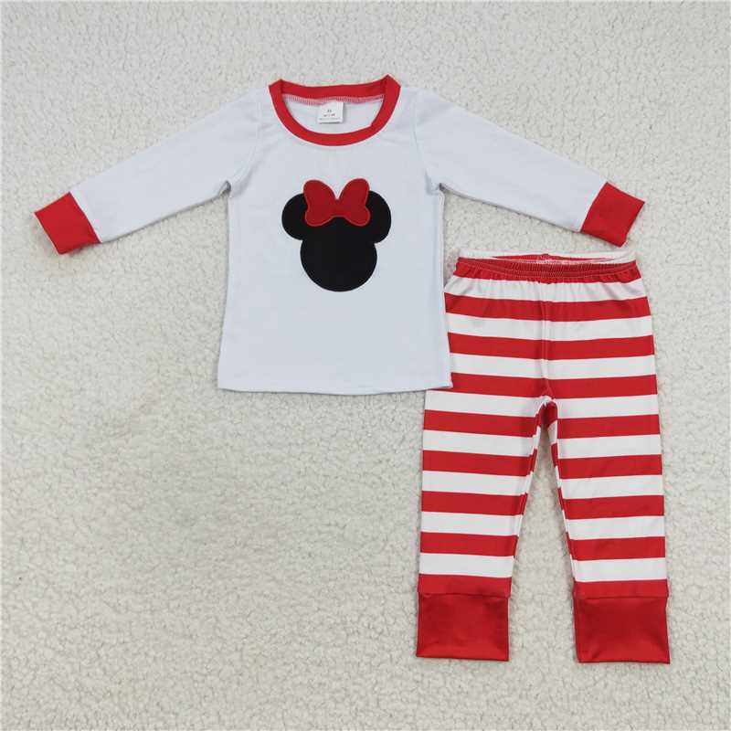 GLP0508Mouse bow top stripe pants cute girls pajamas