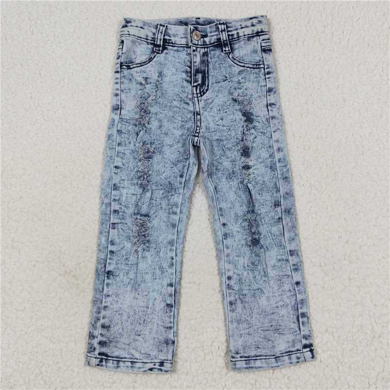 P0244 Baby Girls Kids Bleached Strait Denim Jeans Pants