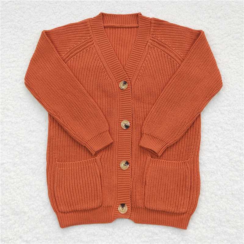 GT0242 Baby Girls Brown Fall Long Sleeve Pocket Sweaters Cardigan