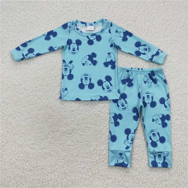 BLP0233Long sleeves blue mouse kids boy pajamas