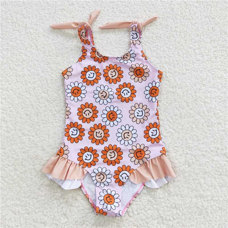 S0151 Baby Girls Smile Flowers One Pieces Swimsuit
