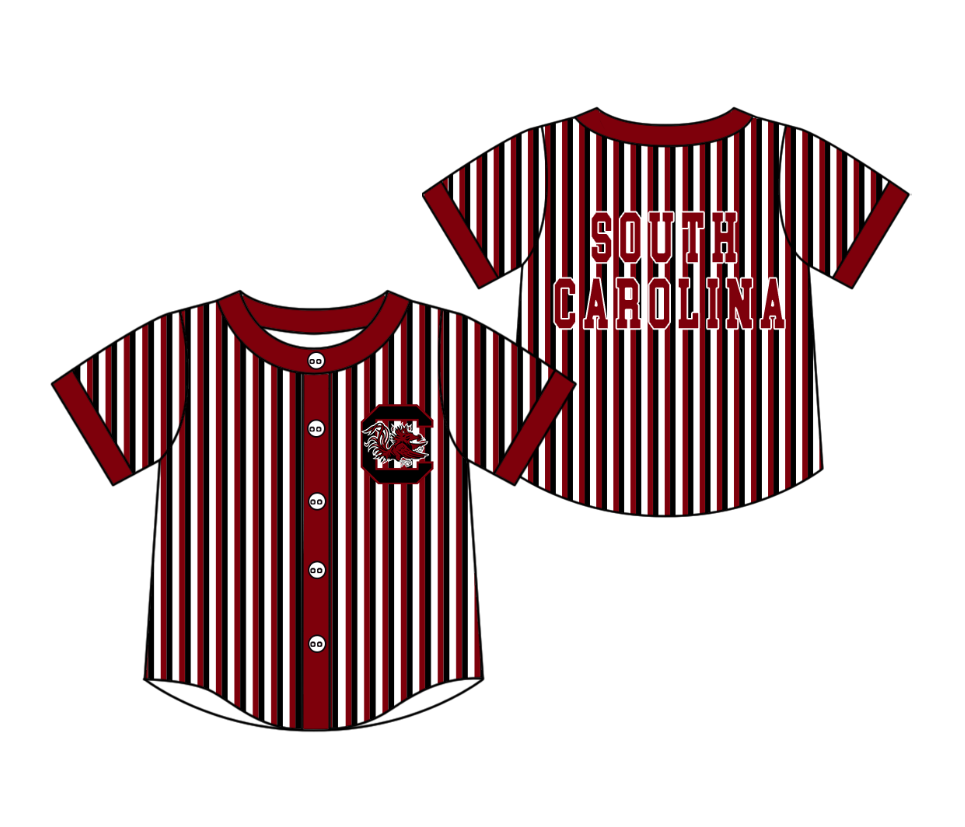 CUSTOM MOQ 5 Cute Kids Clothing Baby Kids Red Black Stripe Short Sleeve Team T-shirts Top