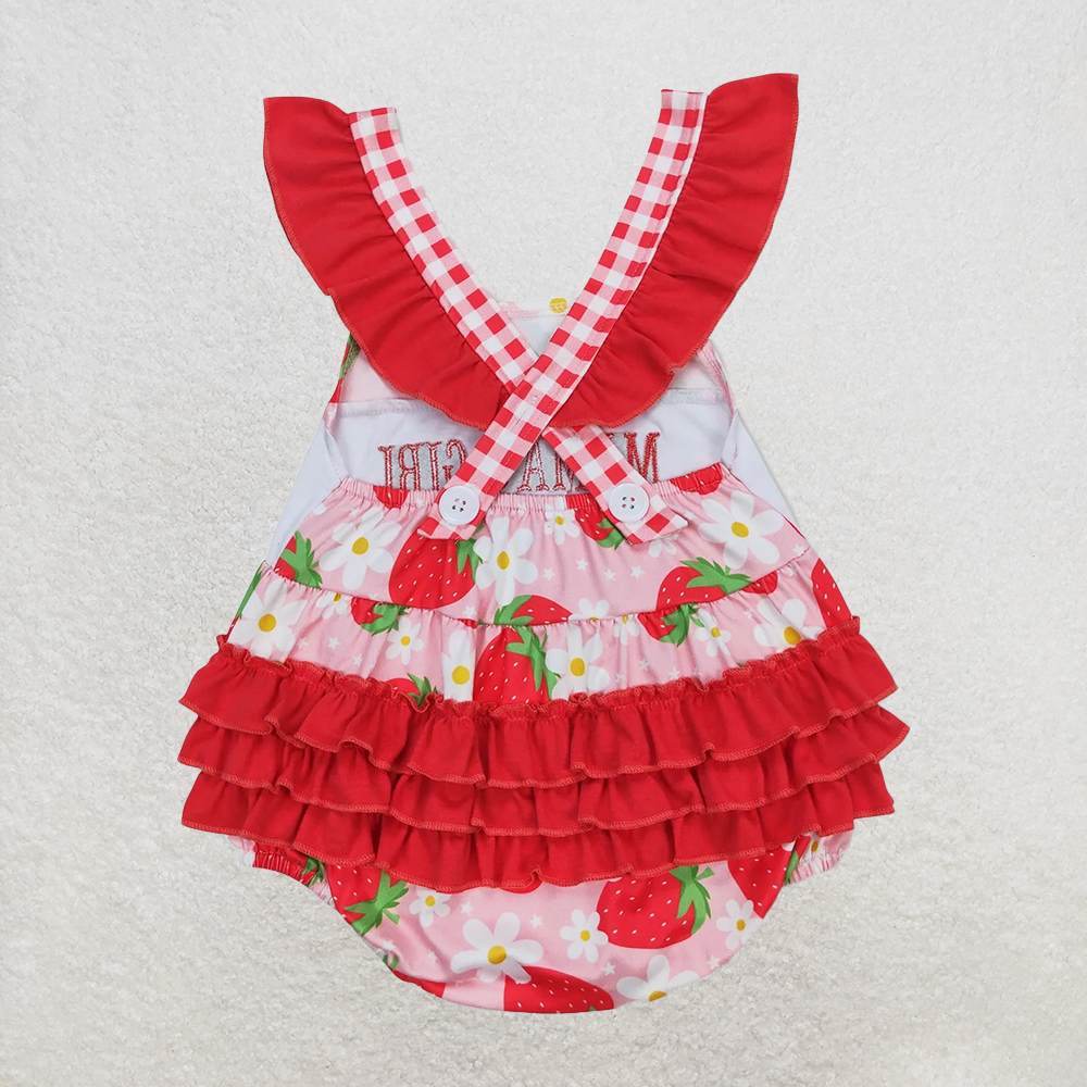 4.17 SR1269 RTS NO MOQ Baby Girls Summer Rompers Mama's girl strawberry floral baby romper