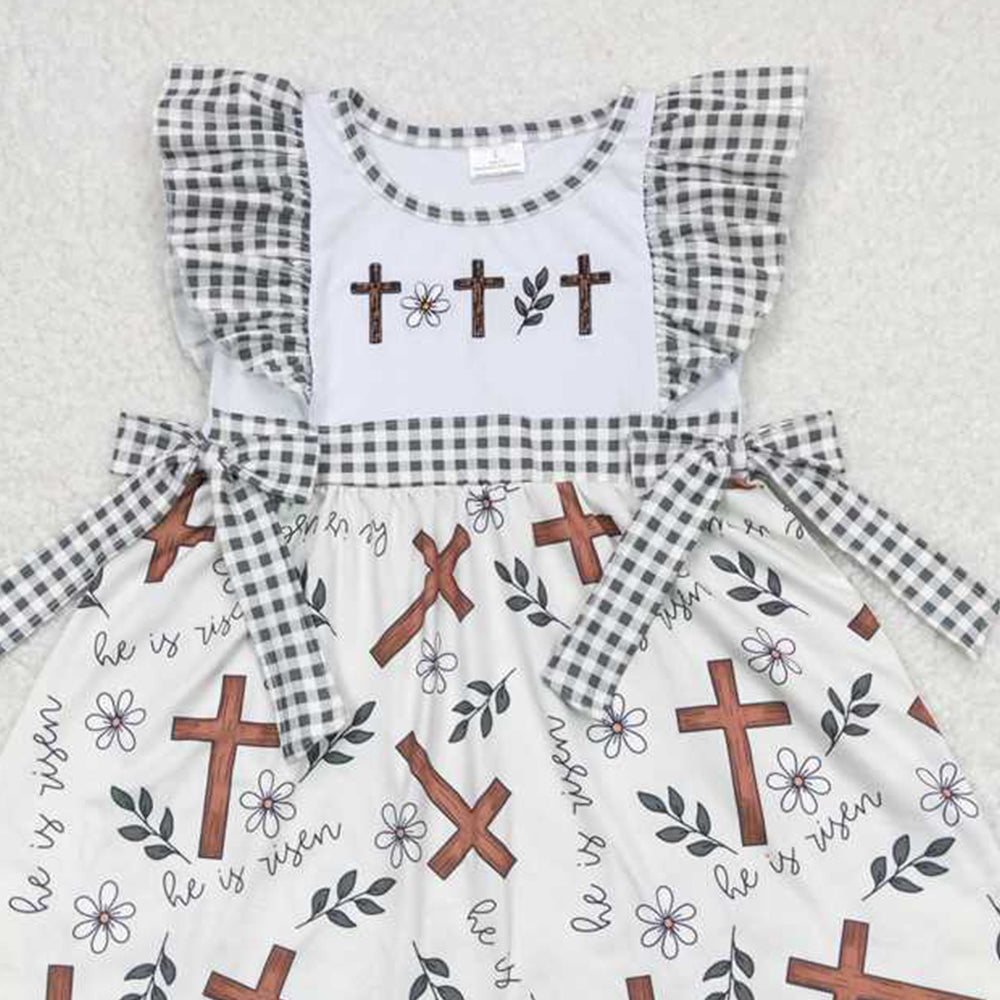 4.12 GSD0680 RTS NO MOQ Flutter sleeves cross floral girls easter dresses