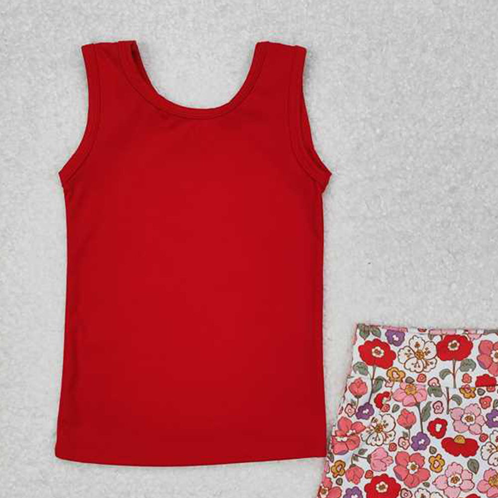 4.30 GSD1598 RTS NO MOQ Baby Girls Red Sleeveless Vest Top Skirts With Shorts Yoga Set