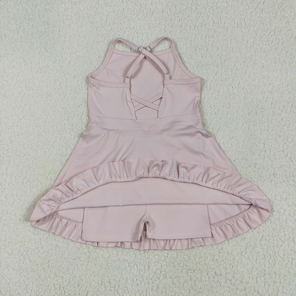 S0553RTS NO MOQ Baby Girls Summer Yoga Dress Baby Girls Pink Knit Knee Length Active Wear Dresses