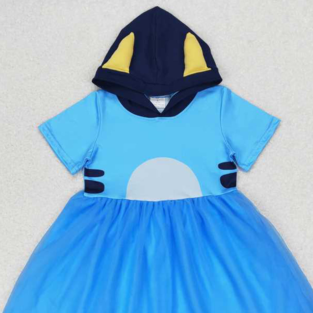 5.16 GSD0997 RTS NO MOQ Short sleeves blue dog tulle girls hooded dress