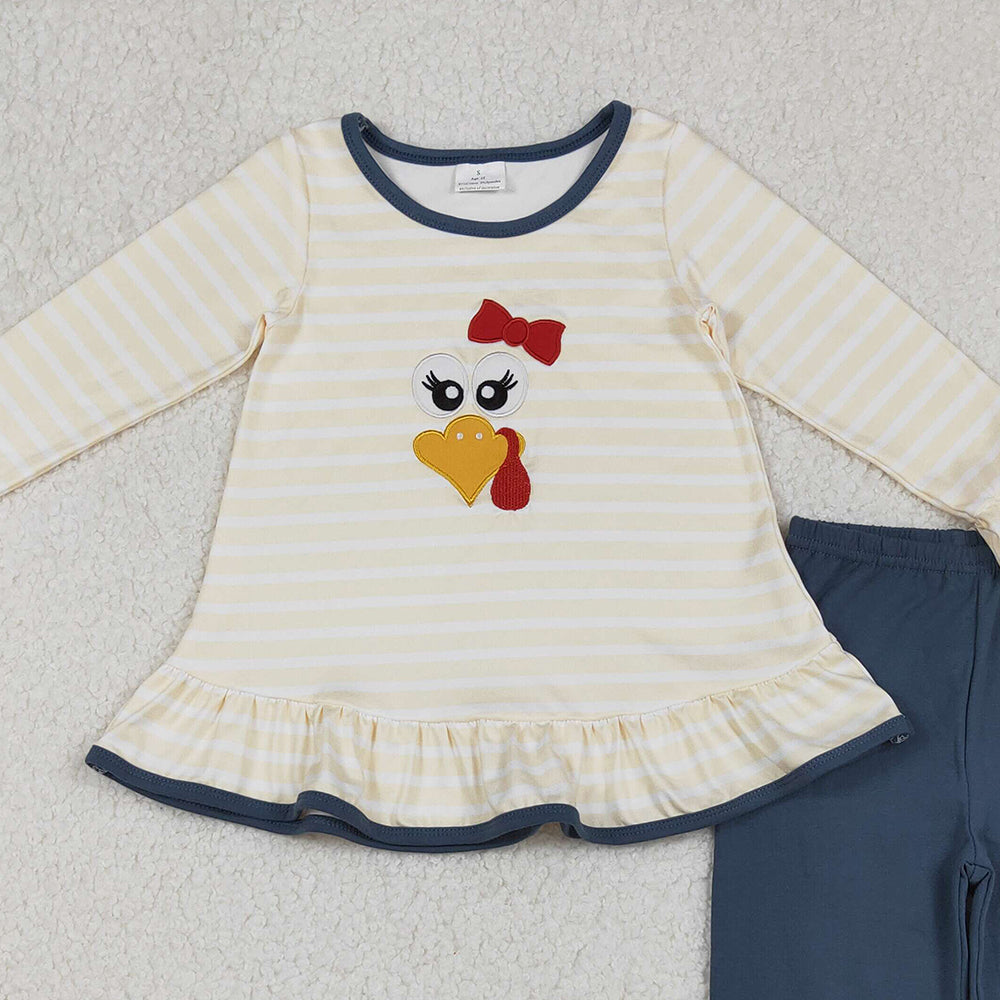 RTS NO MOQ (In stock)GLP2588 Baby Girls Winter Outfits Thanksgiving Turkey Tunic Ruffle Pants Sets