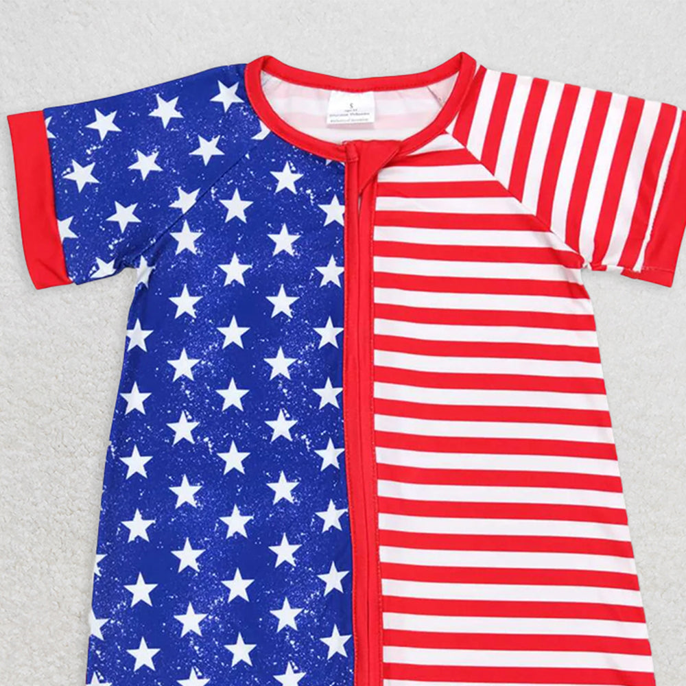SR0673RTS NO MOQ Baby Boys Summer Rompers Baby Infant Boys Toddler 4th Of July Star Red Stripes Short Sleeve Rompers