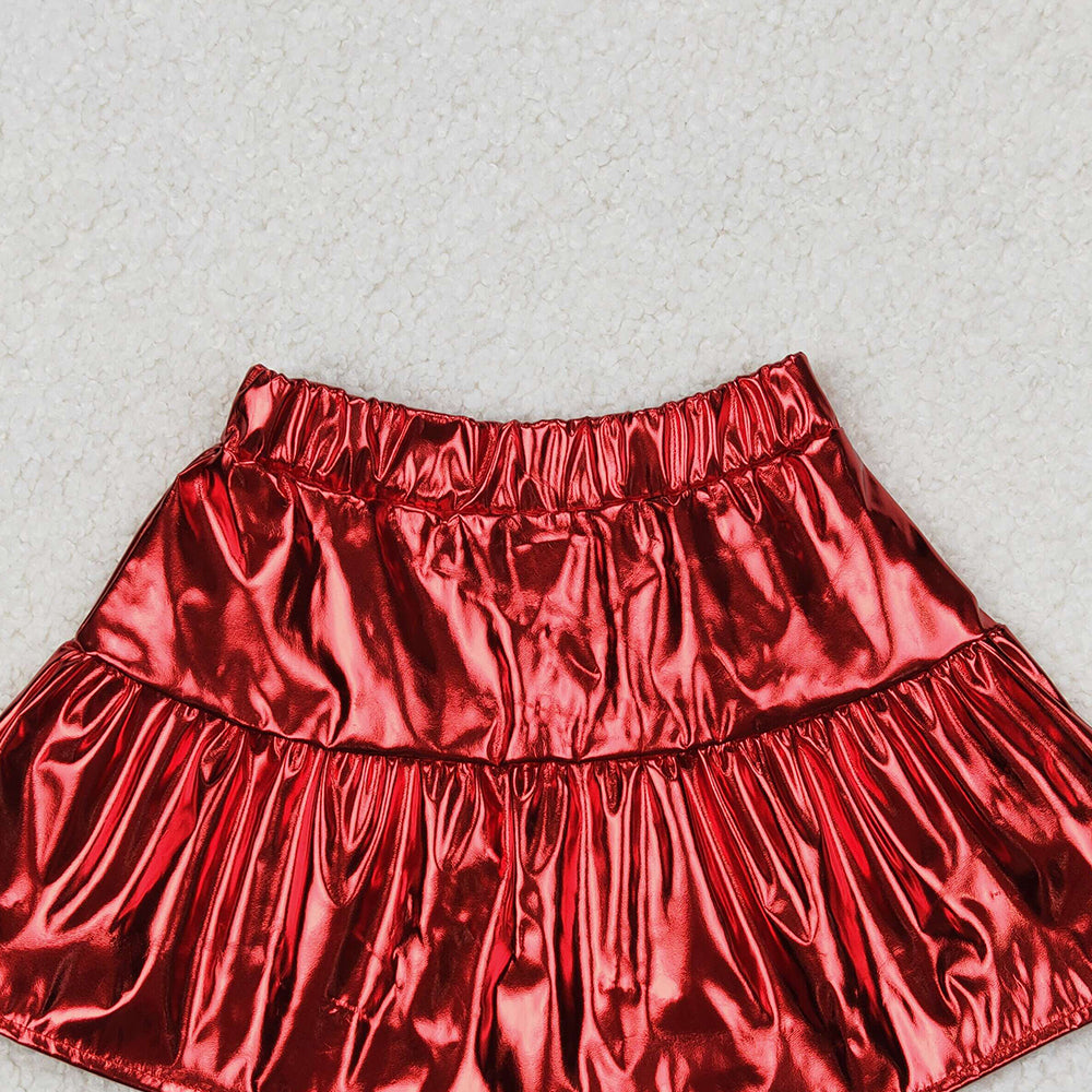 6.24 GLK0041 RTS NO MOQ Red color patchwork kids girls summer skirt