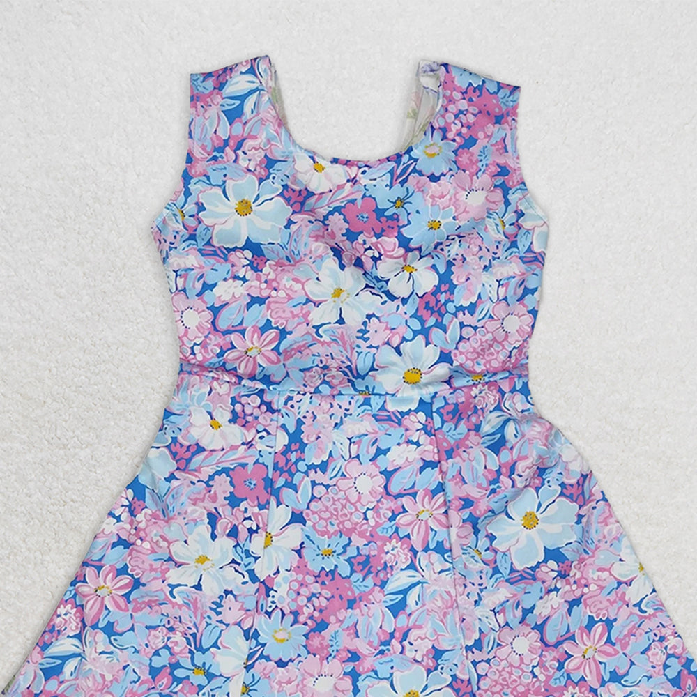 5.28 GSD1845 RTS NO MOQ Baby Girls Summer Yoga Dress Sleeveless blue pink floral baby girls athletic dresses