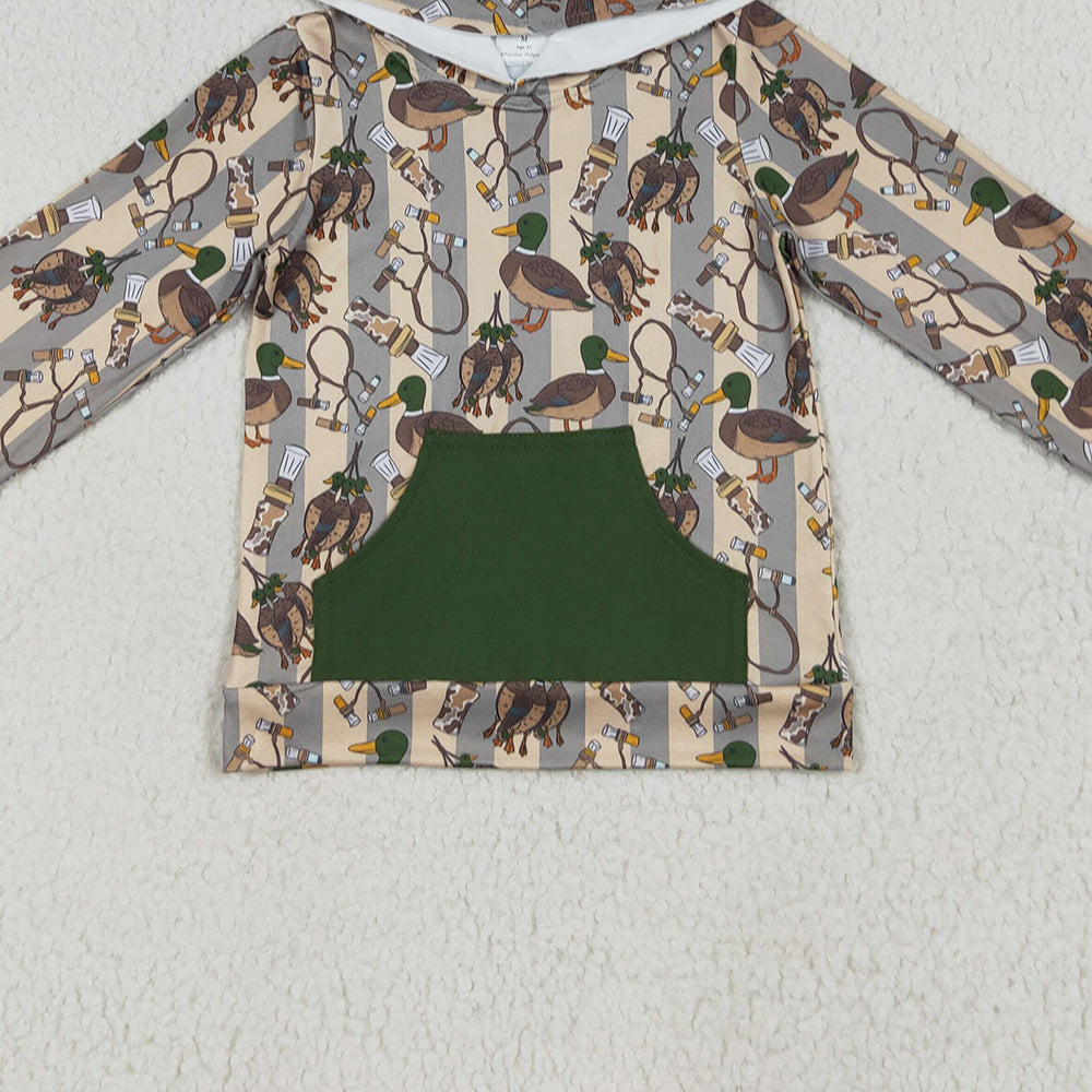 RTS NO MOQ (In stock)BT1267 Baby Boys Long Sleeve Tops Baby Boys Long Sleeves Ducks Stripe Pocket Hoodies Tops