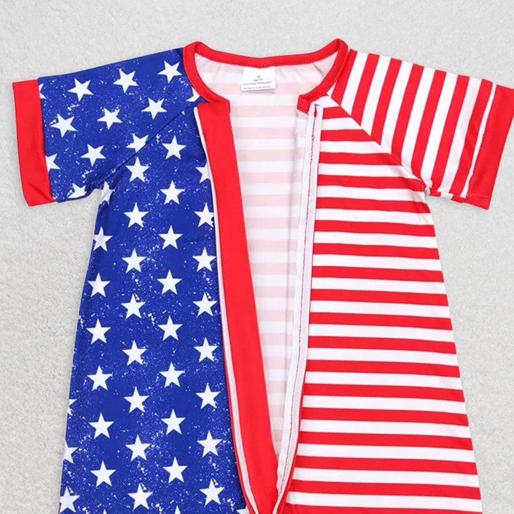 SR0673RTS NO MOQ Baby Boys Summer Rompers Baby Infant Boys Toddler 4th Of July Star Red Stripes Short Sleeve Rompers