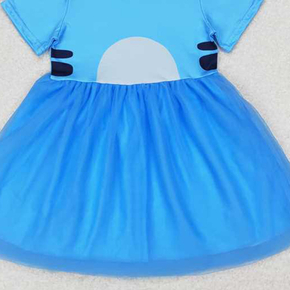 5.16 GSD0997 RTS NO MOQ Short sleeves blue dog tulle girls hooded dress