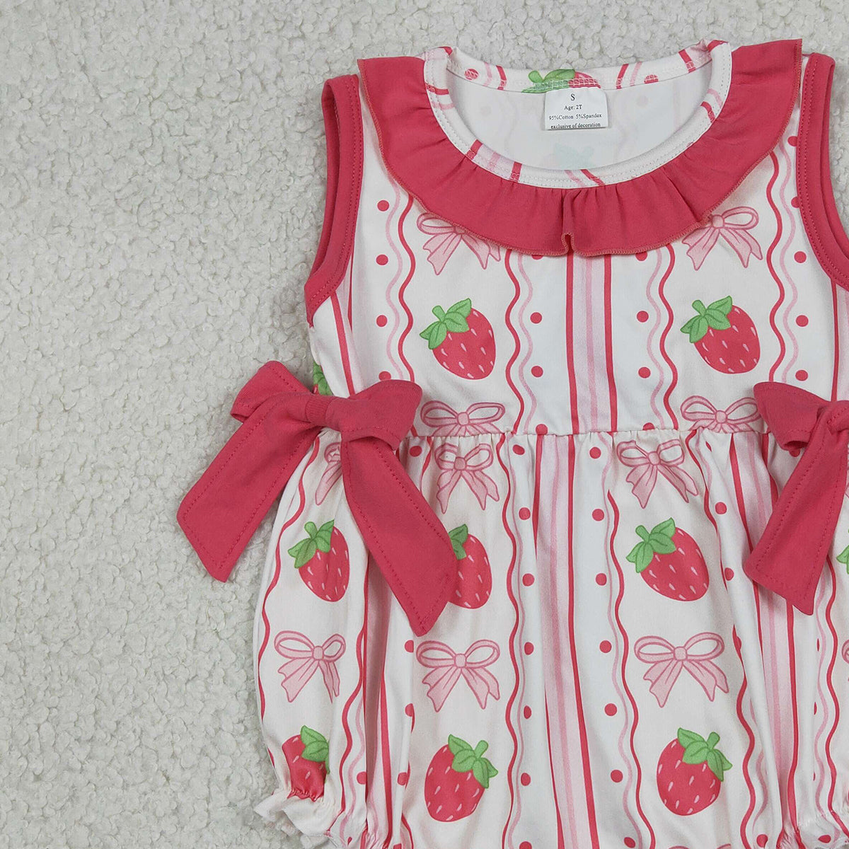 4.13 SR4011 RTS NO MOQ (In stock)Sleeveless strawberry bow baby girls summer romper