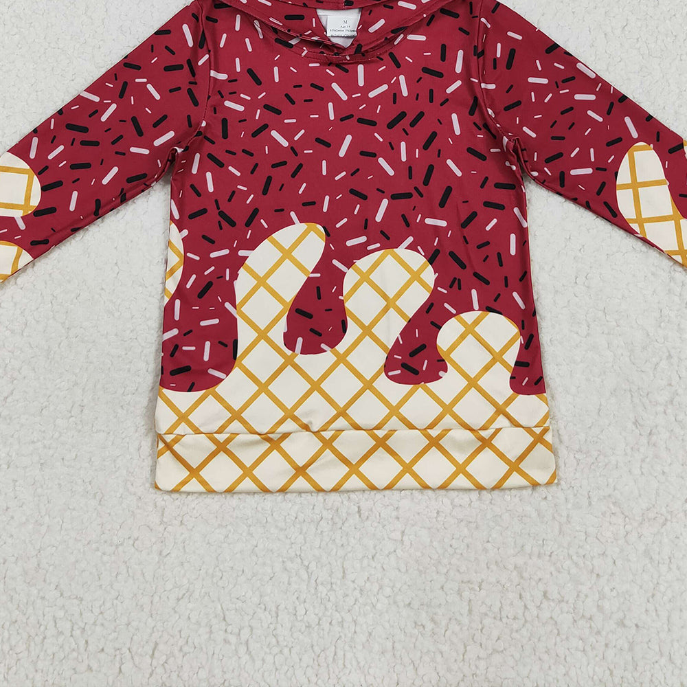 RTS NO MOQ (In stock)BT1273 Baby Boys Long Sleeve Tops Baby Boys Dark Red Long Sleeves Team Hoodies Top