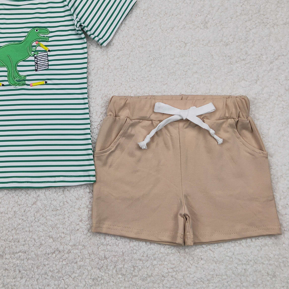 BSSO1416RTS NO MOQ Baby Boys Summer Boys Outfits Dinosaur apple book top shorts kids boys back to school clothes