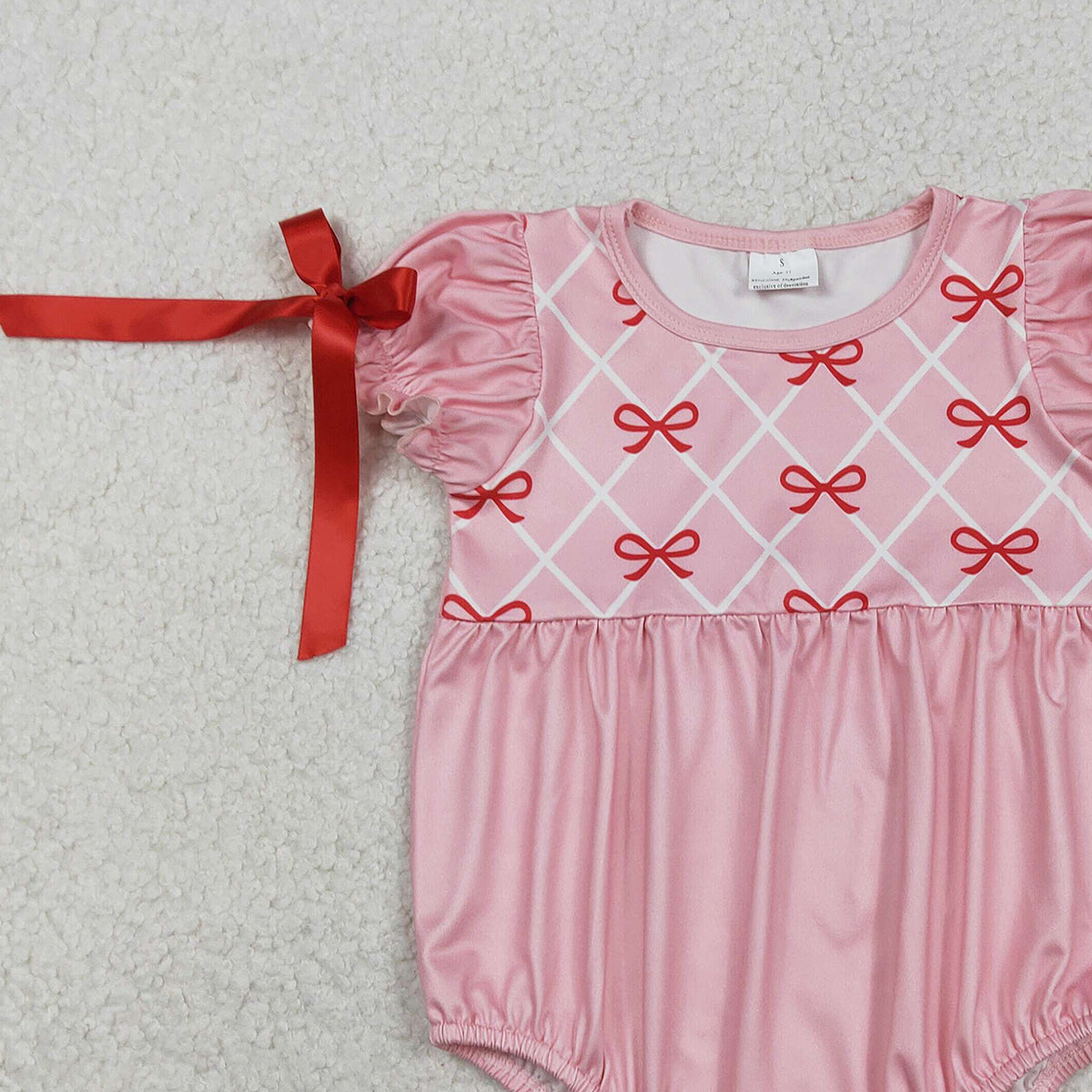 12.16 RTS NO MOQ (In stock)SR3285 Baby Girls Summer Rompers Baby Girls Red Bows Checked Bows Valentines Ruffle Rompers