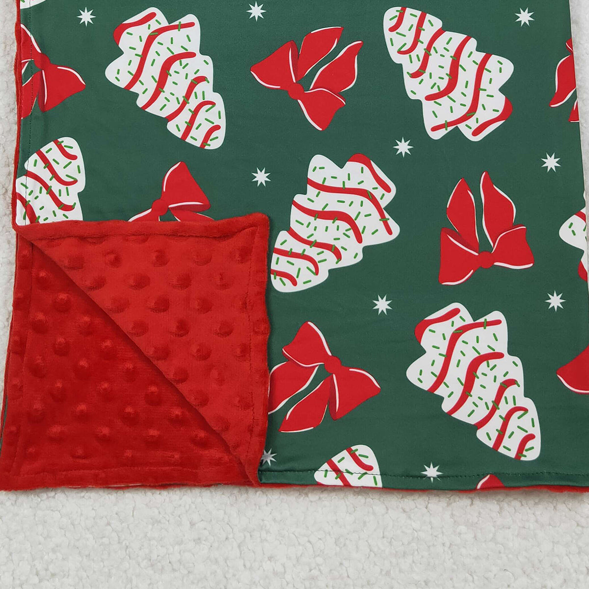 10.16 RTS NO MOQ (In stock)BL0172 Baby Toddler Children Christmas Tree Cake Bows Minky Blankets