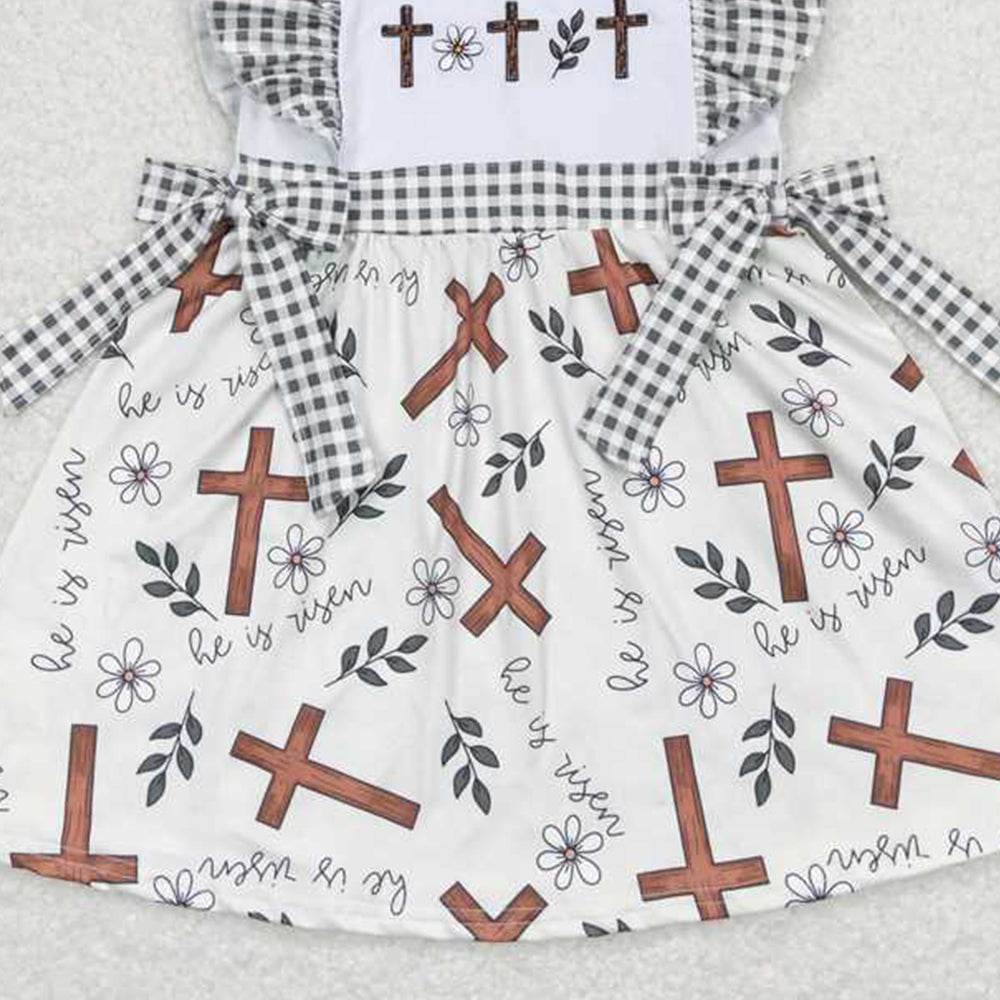 4.12 GSD0680 RTS NO MOQ Flutter sleeves cross floral girls easter dresses