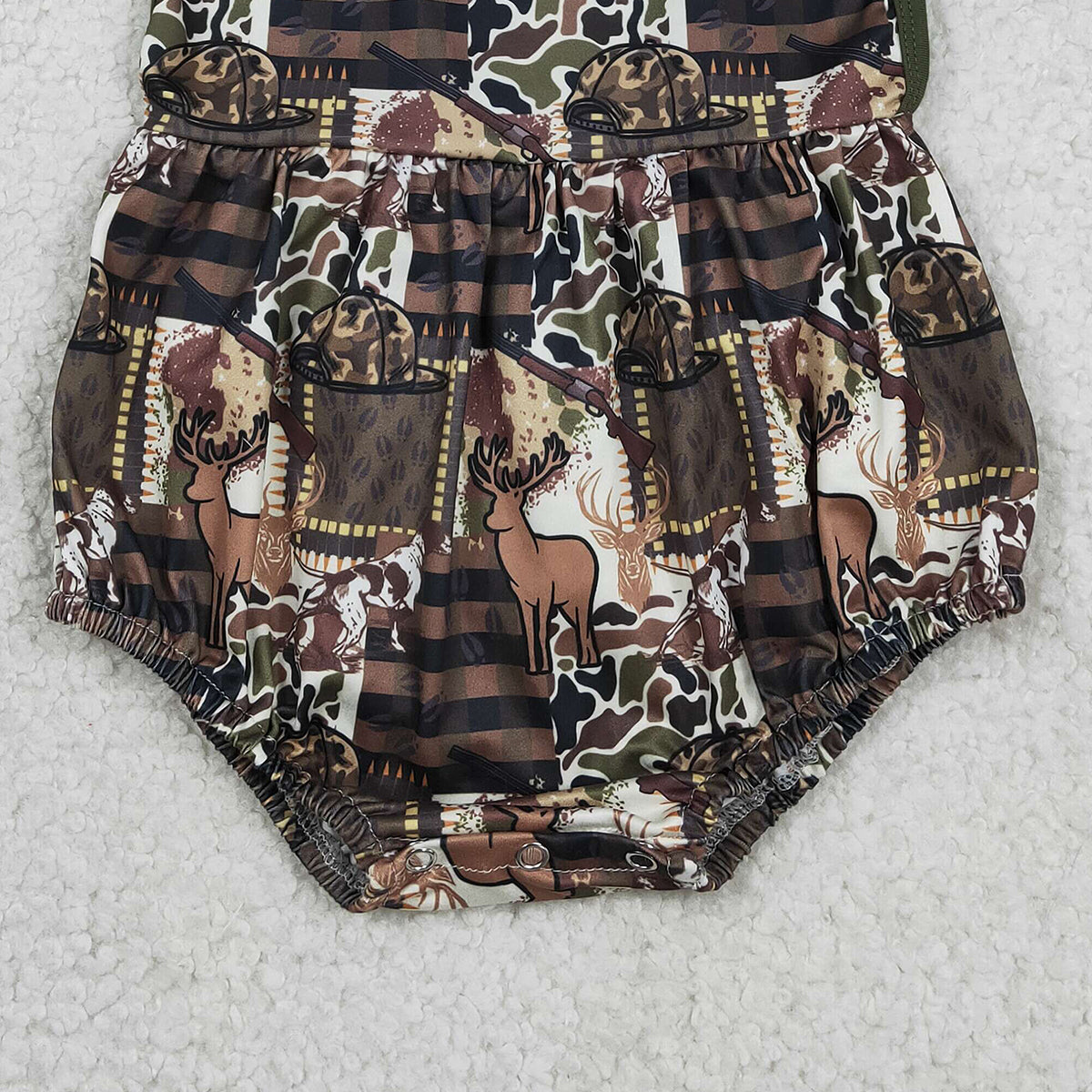 2.2 RTS NO MOQ (In stock)SR3927 Baby Boys Strap Southern Deer Hats Camo Hunting Rompers