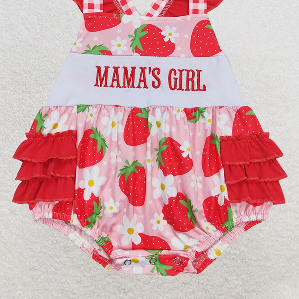 4.17 SR1269 RTS NO MOQ Baby Girls Summer Rompers Mama's girl strawberry floral baby romper