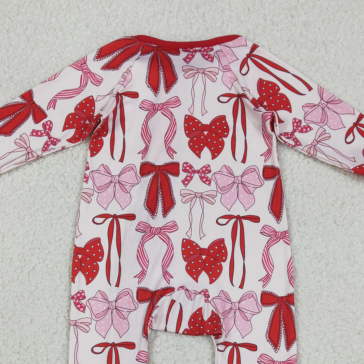 12.23 RTS NO MOQ (In stock)LR2780 Baby Girls Winter Rompers Baby Girls Red Bows Plaid Valentines Two Way Ruffle Zip Convertible Rompers