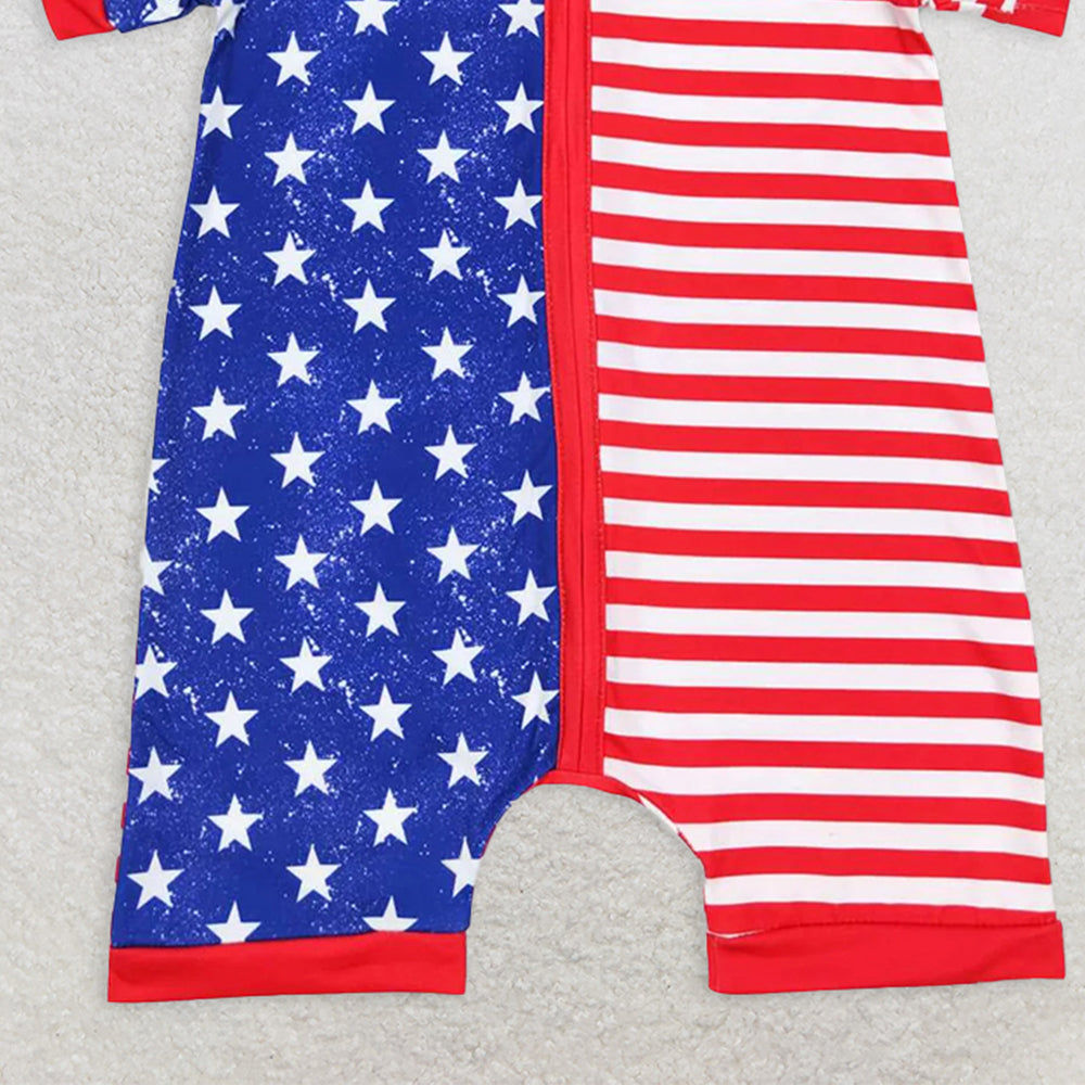 SR0673RTS NO MOQ Baby Boys Summer Rompers Baby Infant Boys Toddler 4th Of July Star Red Stripes Short Sleeve Rompers