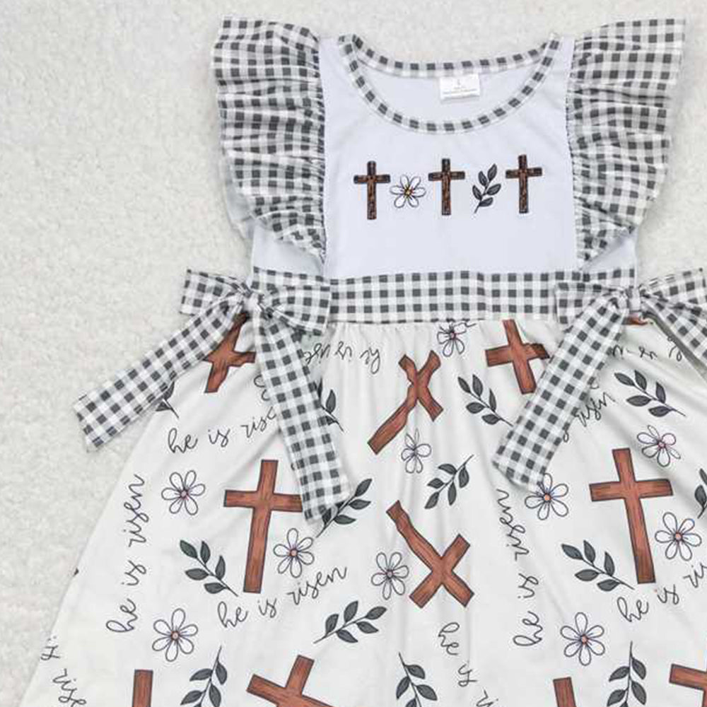 4.12 GSD0680 RTS NO MOQ Flutter sleeves cross floral girls easter dresses