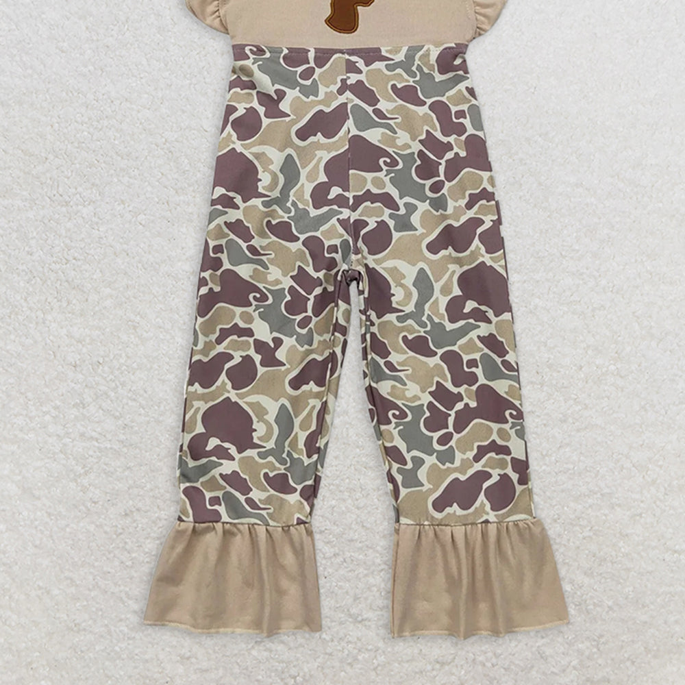 SR1914 RTS NO MOQ Baby Girls Summer Jumpsuits Baby Girls Deer Ruffle Camo Pants Hunting Jumpsuits Rompers