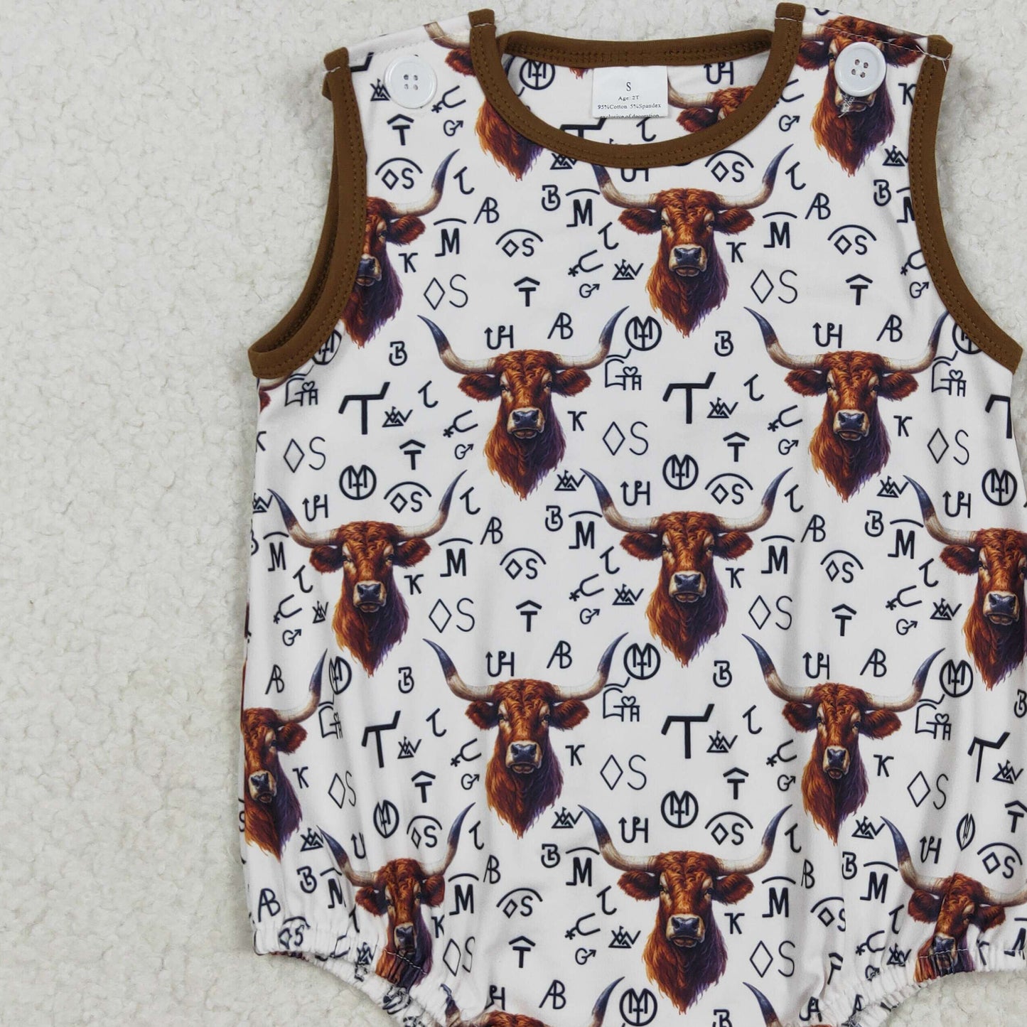 7.14 SR2699RTS NO MOQ Baby Boys Summer Rompers Baby Infant Boys Western Cow Branded Rompers