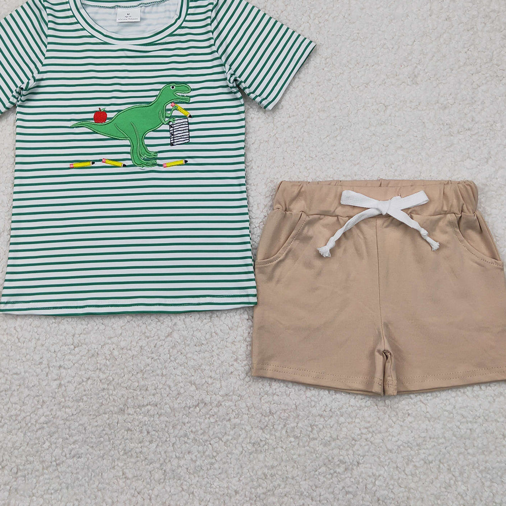 BSSO1416RTS NO MOQ Baby Boys Summer Boys Outfits Dinosaur apple book top shorts kids boys back to school clothes
