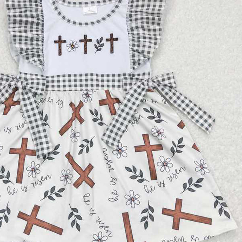 4.12 GSD0680 RTS NO MOQ Flutter sleeves cross floral girls easter dresses