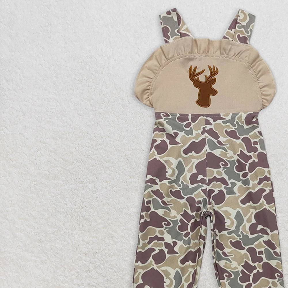 SR1914 RTS NO MOQ Baby Girls Summer Jumpsuits Baby Girls Deer Ruffle Camo Pants Hunting Jumpsuits Rompers