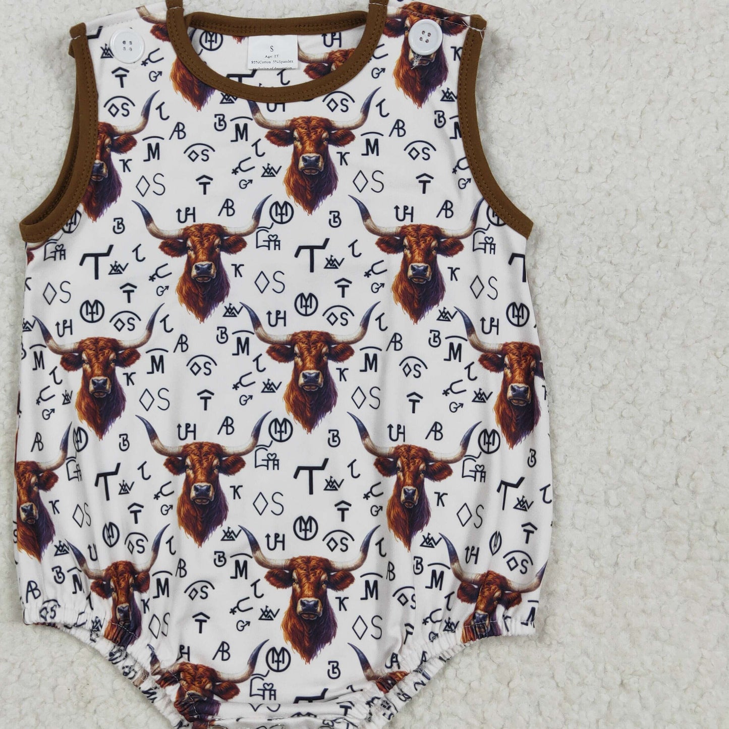 7.14 SR2699RTS NO MOQ Baby Boys Summer Rompers Baby Infant Boys Western Cow Branded Rompers