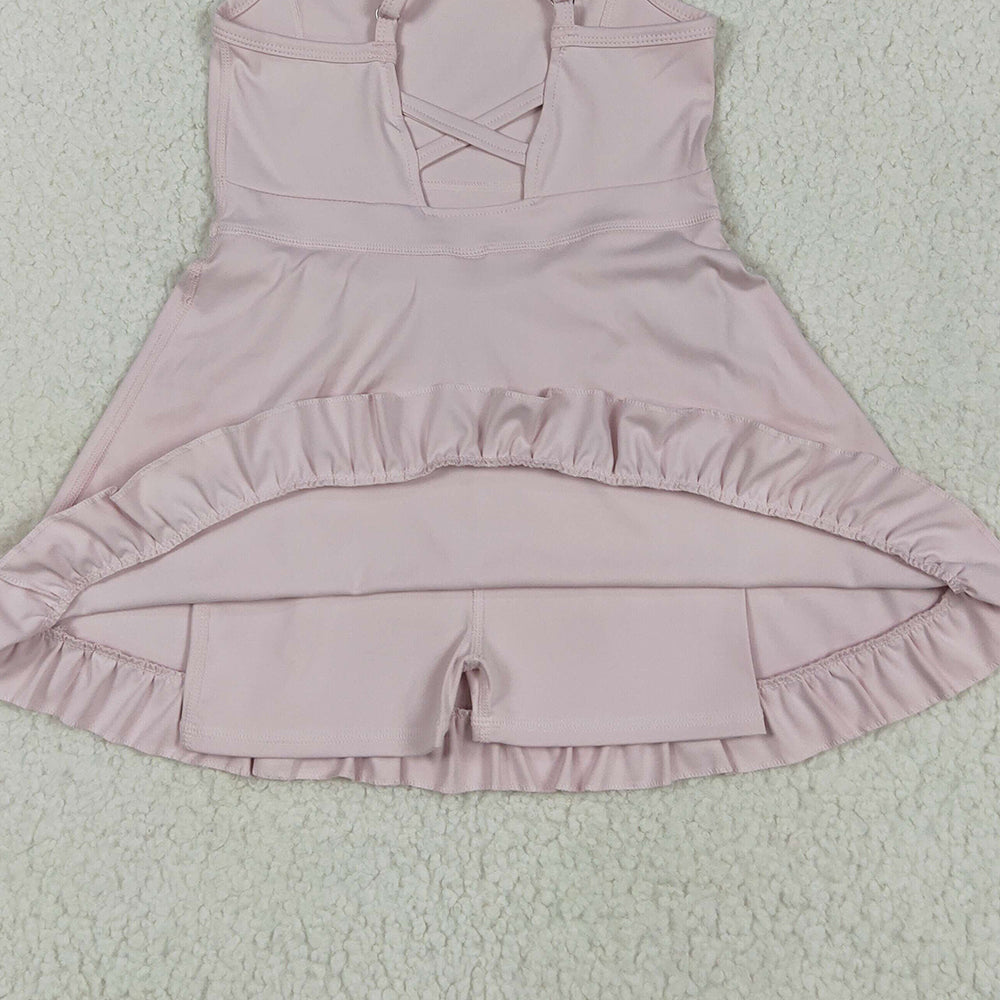 S0553RTS NO MOQ Baby Girls Summer Yoga Dress Baby Girls Pink Knit Knee Length Active Wear Dresses