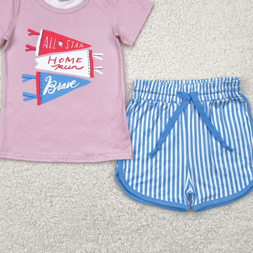 6.10 GSSO2288 RTS NO MOQ Baby Girls Summer Outfits baby girl clothes short sleeve shorts set