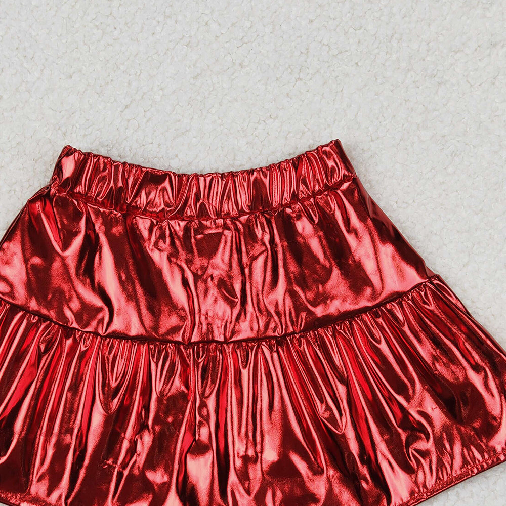 6.24 GLK0041 RTS NO MOQ Red color patchwork kids girls summer skirt